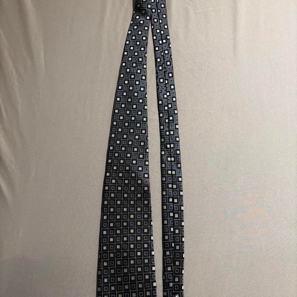 Balentiano black and white geometric pattern tie Luxury Designer Silk